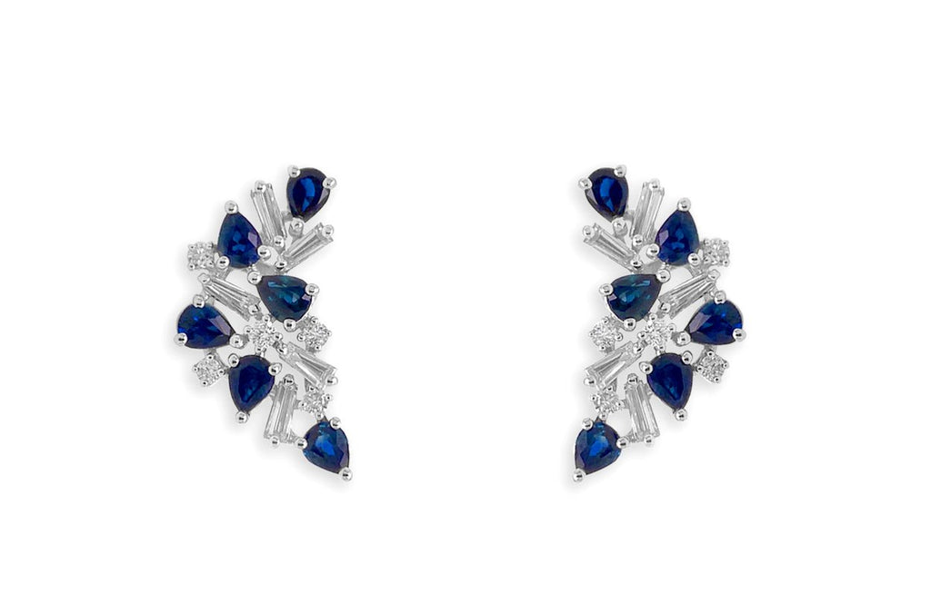 Earrings 18kt Sapphires & Diamonds Cluster - Albert Hern Fine Jewelry
