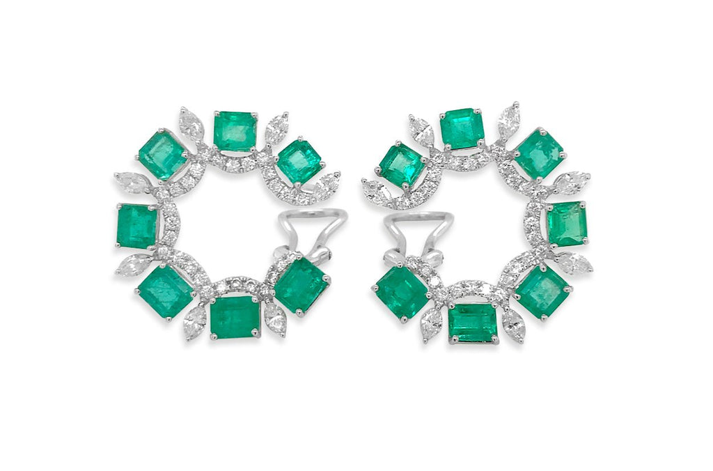 Earrings 18kt White Gold Look-At-Me Emeralds & Diamonds - Albert Hern Fine Jewelry