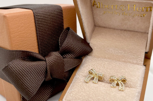 Earrings 18kt Yellow Gold Ribbons with Diamonds - Albert Hern Fine Jewelry