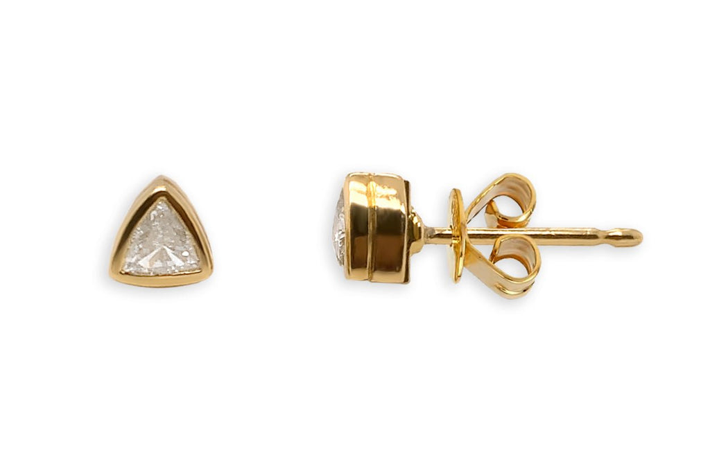 Earrings 18kt Yellow Gold Trillion Diamonds Studs - Albert Hern Fine Jewelry