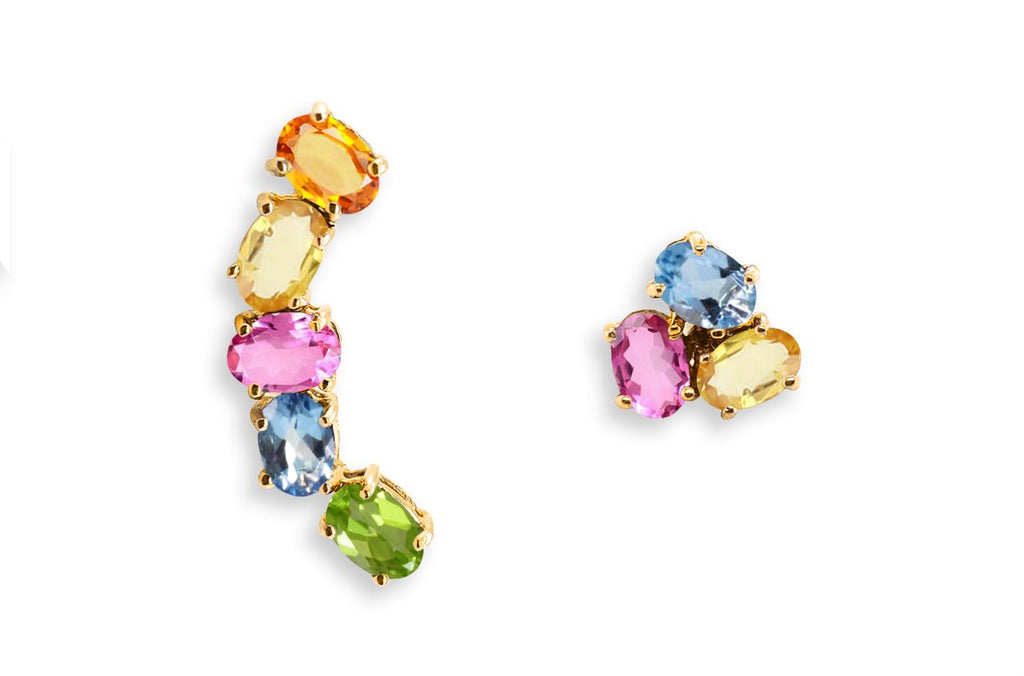 Earrings Asymmetrical Gemstones & 18kt Gold - Albert Hern Fine Jewelry