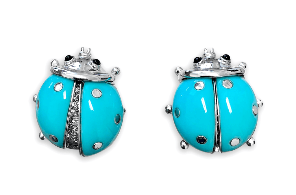 Earrings Blue Ladybugs with Diamonds - Albert Hern Fine Jewelry