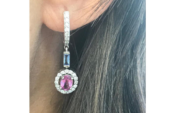 Earrings Blue & Pink Sapphire with Diamonds - Albert Hern Fine Jewelry