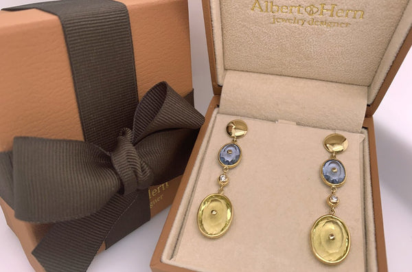 Earrings Blue Topaz & Lemon Citrine with Diamonds - Albert Hern Fine Jewelry