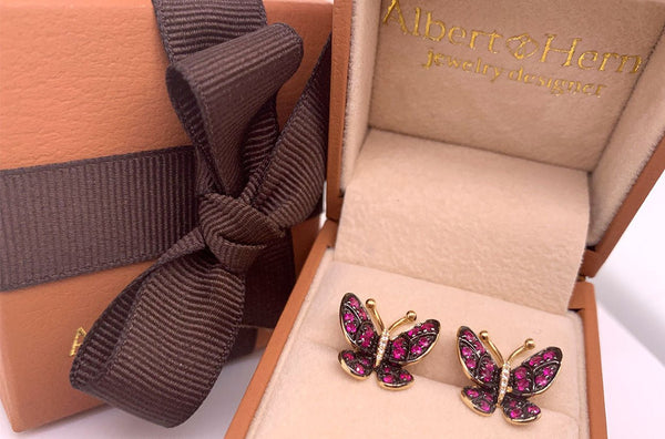 Earrings Butterfly Pink Sapphire in 18kt Gold - Albert Hern Fine Jewelry