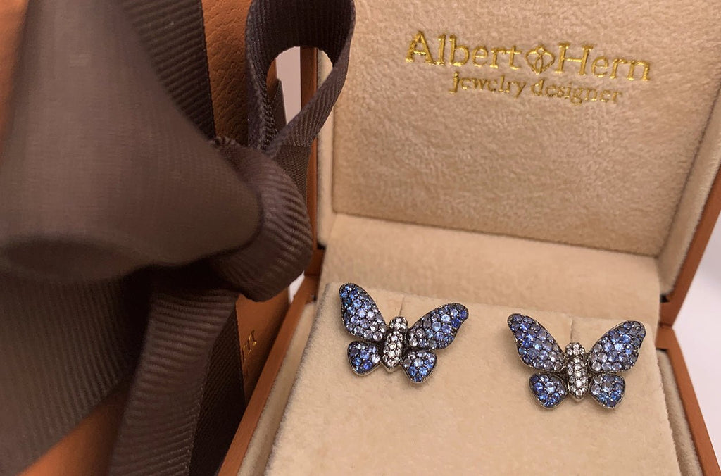 Earrings Butterfly Sapphire & Diamonds in 18kt Gold - Albert Hern Fine Jewelry