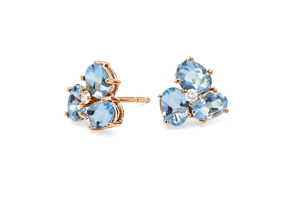 Earrings Center Diamond and Oval Gemstones Flower 18kt Gold - Albert Hern Fine Jewelry