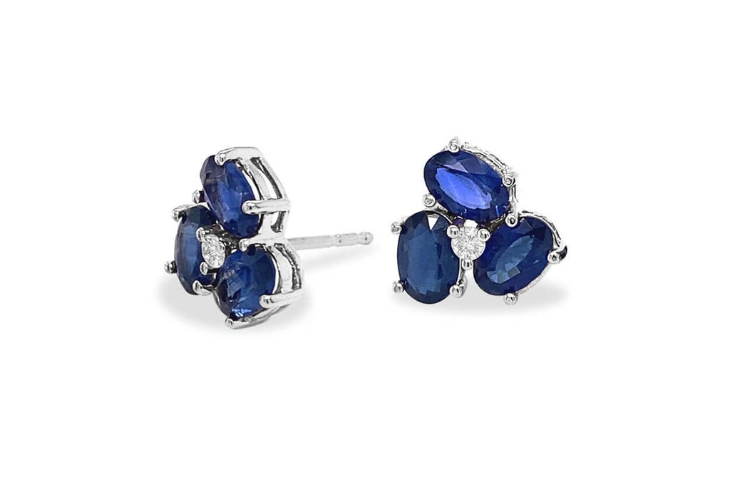 Earrings Center Diamond and Oval Gemstones Flower 18kt Gold - Albert Hern Fine Jewelry