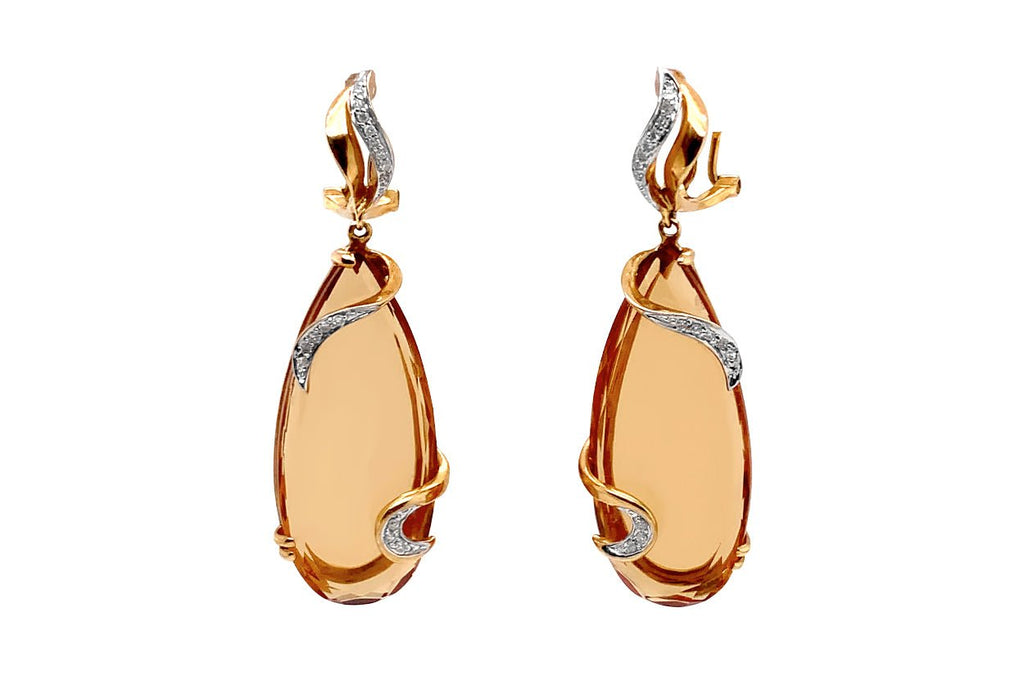 Earrings Citrine & Diamonds in 14kt Gold - Albert Hern Fine Jewelry
