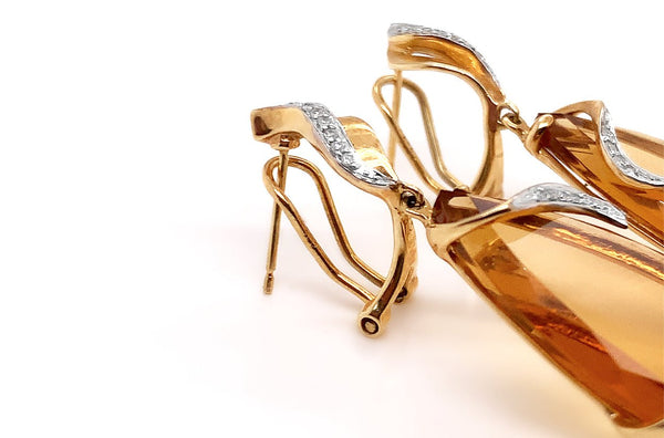 Earrings Citrine & Diamonds in 14kt Gold - Albert Hern Fine Jewelry