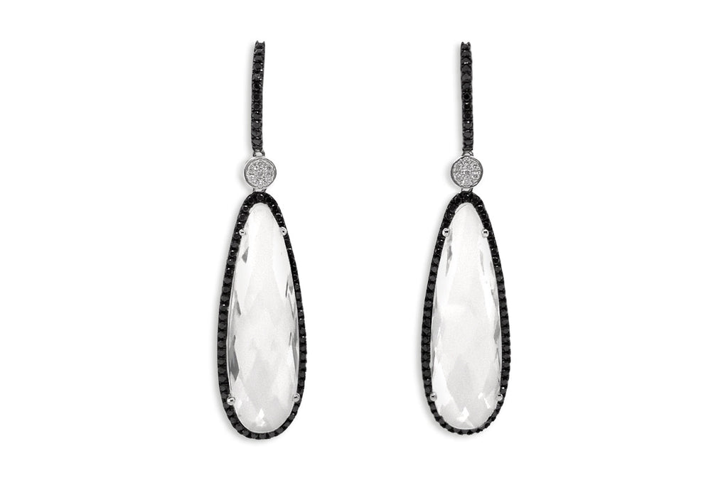 Earrings Clear Quartz & Black Diamonds - Albert Hern Fine Jewelry