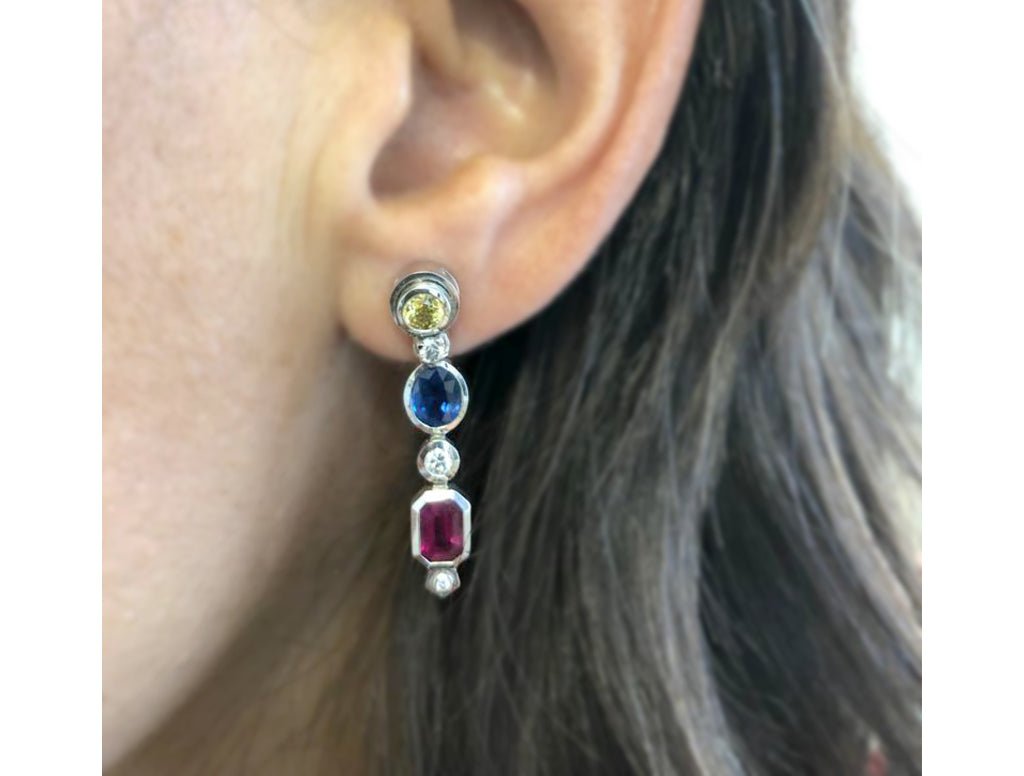 Earrings Color Sapphires & diamonds 18kt White Gold - Albert Hern Fine Jewelry