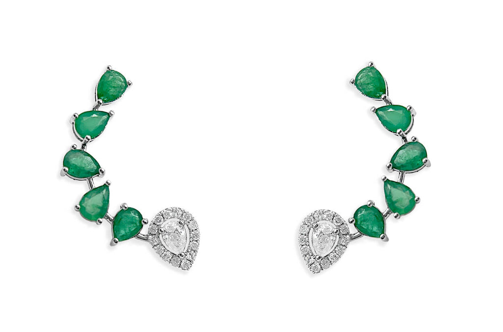 Earrings Crawlers Pear Emeralds & Diamonds - Albert Hern Fine Jewelry