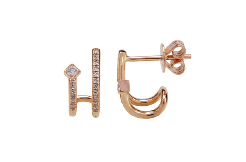 Earrings Double Semi Huggies 14kt Rose Gold & Diamonds - Albert Hern Fine Jewelry