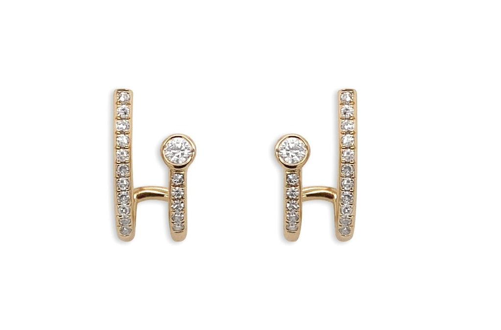 Earrings Double Semi Huggies 14kt Yellow Gold & Diamonds - Albert Hern Fine Jewelry