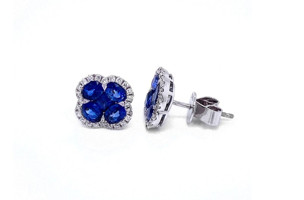 Earrings Flower 18kt Gold Blue Sapphire & Diamonds - Albert Hern Fine Jewelry