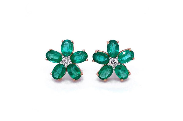 Earrings Flowers 18kt Gold Emerald & Diamonds - Albert Hern Fine Jewelry