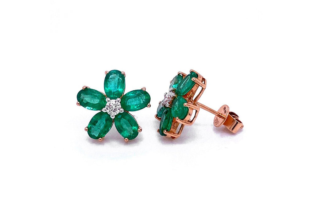 Earrings Flowers 18kt Gold Emerald & Diamonds - Albert Hern Fine Jewelry