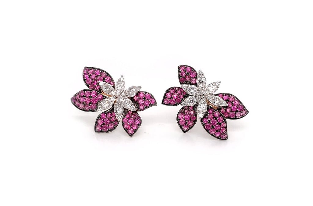 Earrings Flowers Ruby & Diamonds - Albert Hern Fine Jewelry
