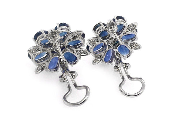 Earrings Flowers with Blue Sapphires & Diamonds - Albert Hern Fine Jewelry