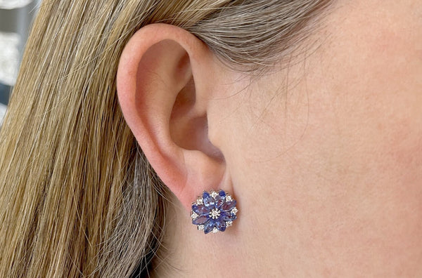 Earrings Flowers with Marquise Tanzanites & Diamonds - Albert Hern Fine Jewelry