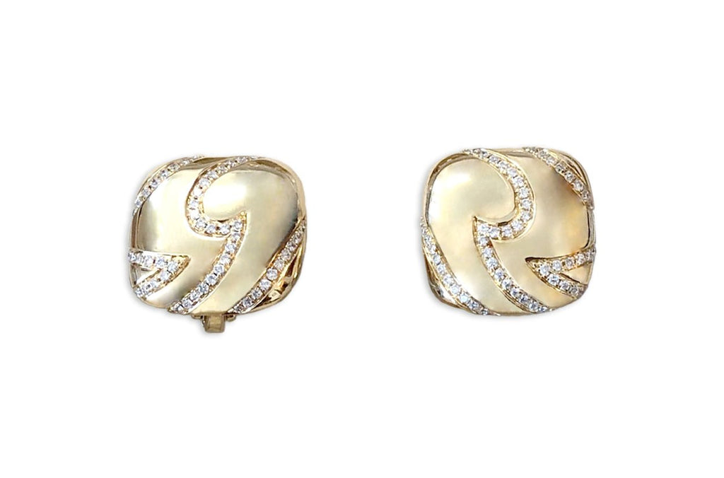 Earrings Gold Squares with Diamonds - Albert Hern Fine Jewelry