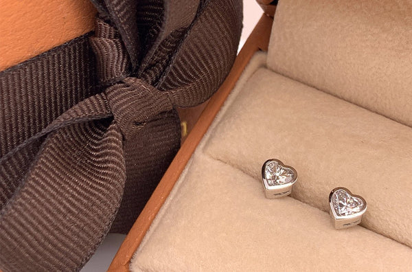 Earrings Heart Diamonds Studs in Platinum - Albert Hern Fine Jewelry