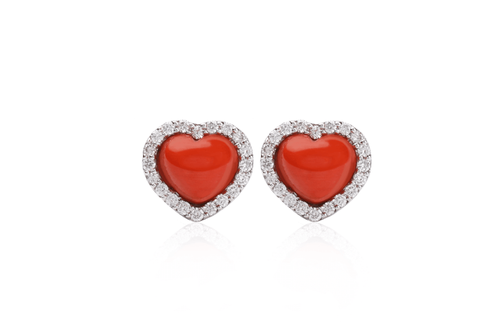 Earrings Heartshape Coral & Diamonds - Albert Hern Fine Jewelry