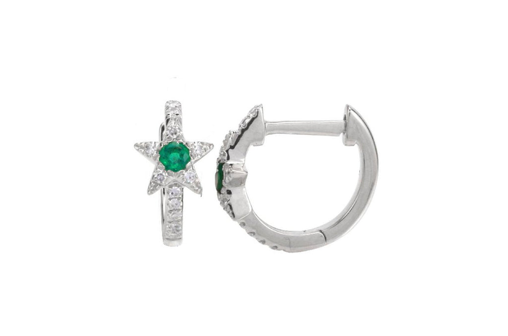 Earrings Hoop Star 14kt Gold Emerald & Diamonds - Albert Hern Fine Jewelry