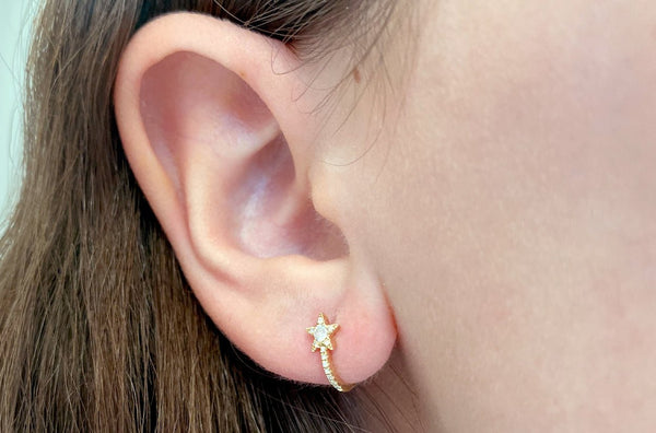 Earrings Huggie Star 14kt Gold & Diamonds - Albert Hern Fine Jewelry