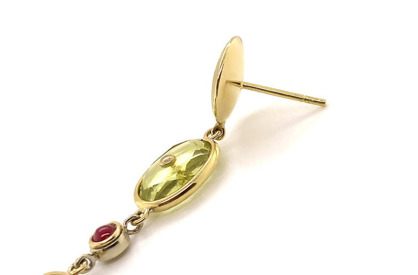 Earrings Lemon Citrine & Ruby Cabochon - Albert Hern Fine Jewelry