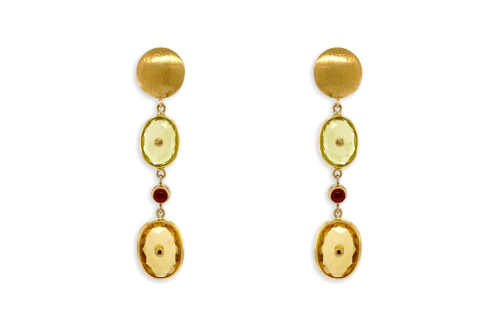 Earrings Lemon Citrine & Ruby Cabochon - Albert Hern Fine Jewelry
