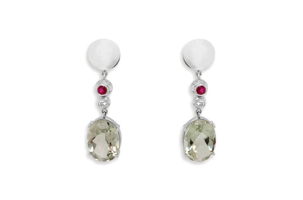 Earrings Lemon Citrine with Small Ruby & Diamonds - Albert Hern Fine Jewelry