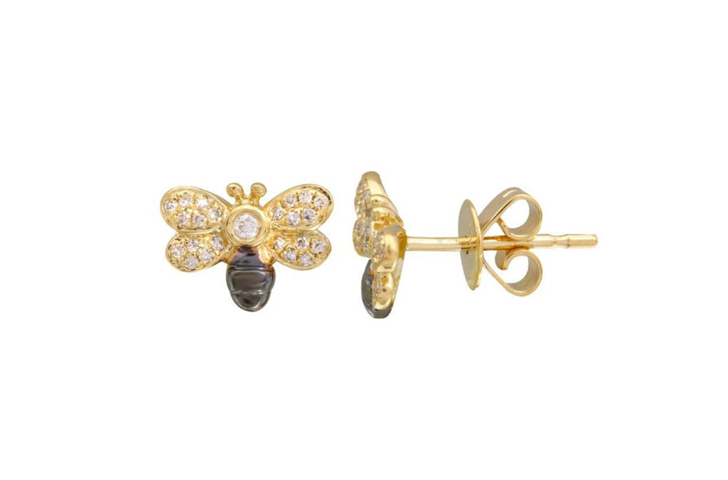 Earrings Little Bee Yellow Gold Black Rhodium & Diamonds - Albert Hern Fine Jewelry