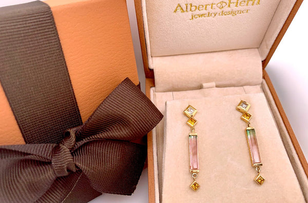 Earrings Long Bicolor Tourmaline & Diamonds - Albert Hern Fine Jewelry