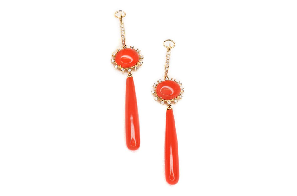 Earrings Long Coral & Diamonds - Albert Hern Fine Jewelry