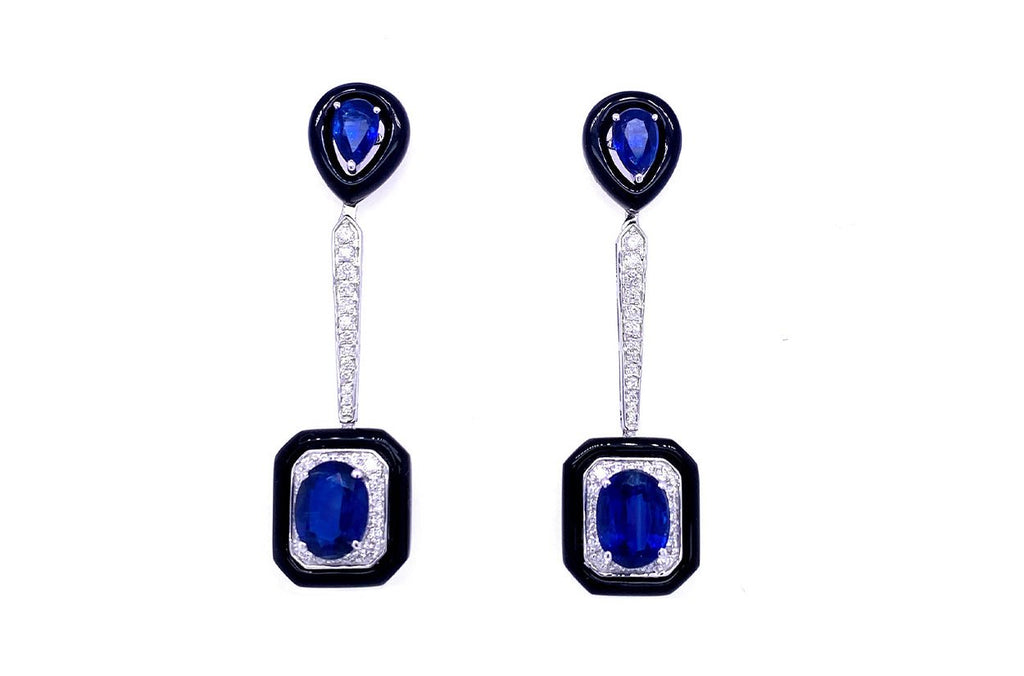 Earrings Long Kyanite with Black Onyx & Diamonds - Albert Hern Fine Jewelry