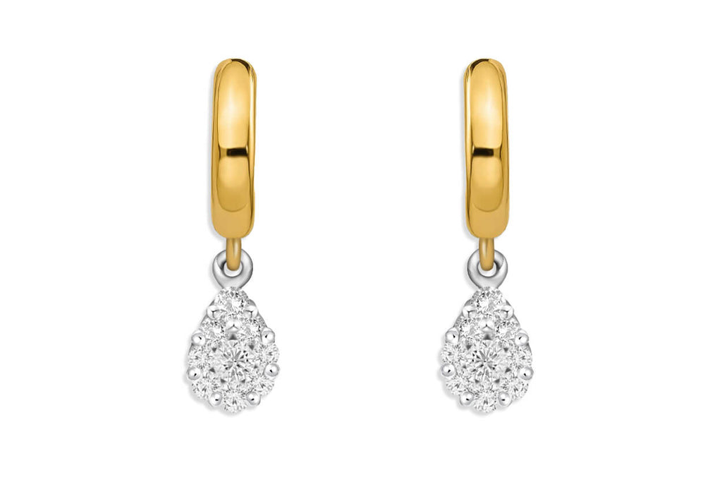 Earrings Mixed Gold Huggies & Pear Illusion Diamonds Drop - Albert Hern Fine Jewelry