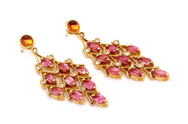 Earrings Orange & Pink Sapphire Chandelier with Diamonds - Albert Hern Fine Jewelry