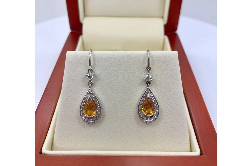 Earrings Orange Sapphires Pear and Diamonds - Albert Hern Fine Jewelry