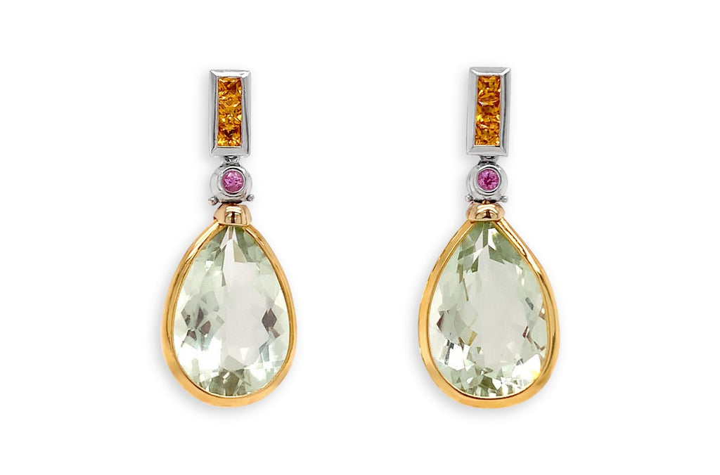 Earrings Orange Sapphires with Rubies and Lemon Citrines - Albert Hern Fine Jewelry