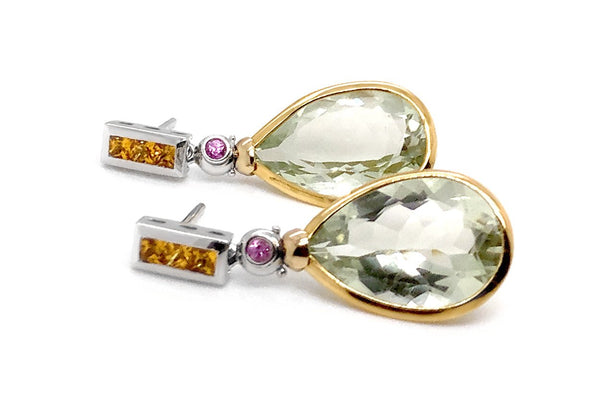 Earrings Orange Sapphires with Rubies and Lemon Citrines - Albert Hern Fine Jewelry