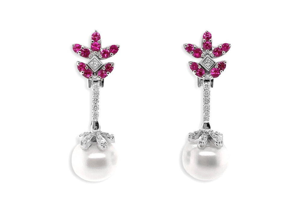 Earrings Pink Sapphires & Diamonds with South Sea Pearls - Albert Hern Fine Jewelry