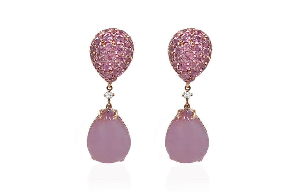 Earrings Pink Sapphires & Quartz with Diamonds - Albert Hern Fine Jewelry
