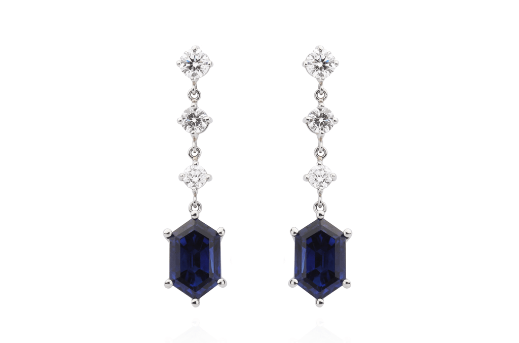 Earrings Platinum Sapphires and Diamonds - Albert Hern Fine Jewelry