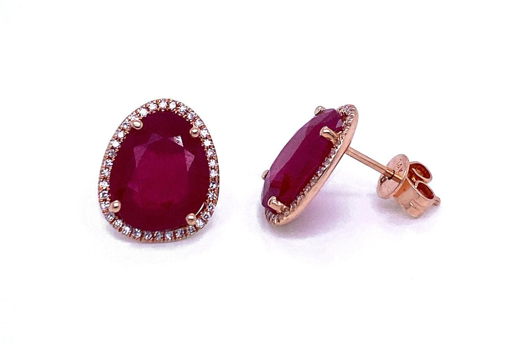 Earrings Slabs 14kt Gold Ruby & Diamonds - Albert Hern Fine Jewelry