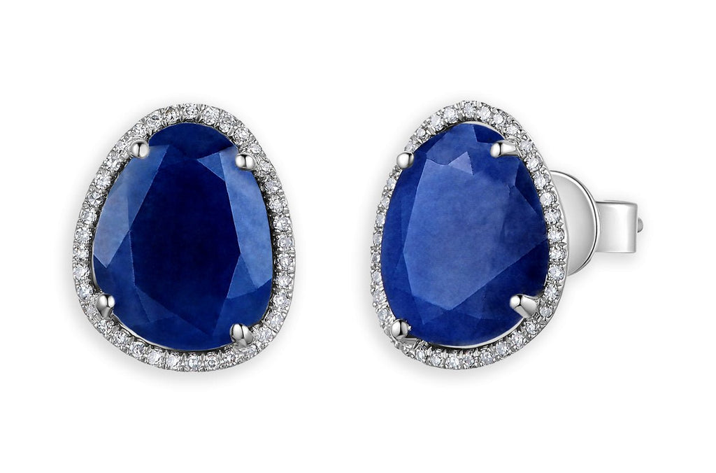 Earrings Slabs 14kt Gold Sapphire & Diamonds - Albert Hern Fine Jewelry