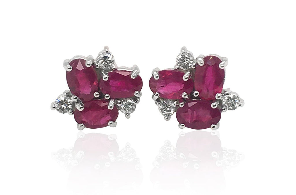 Earrings Small Flower Gemstones & Diamonds - Albert Hern Fine Jewelry