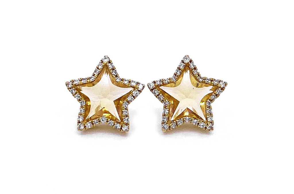 Earrings Star 18kt Yellow Gold Citrine & Diamonds - Albert Hern Fine Jewelry