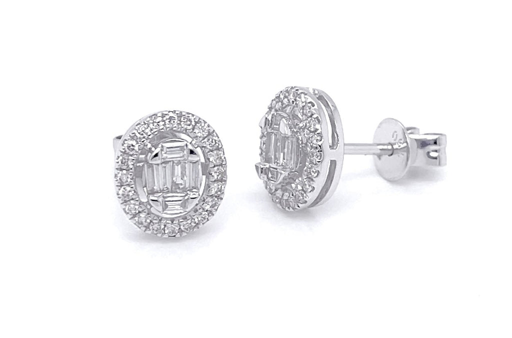 Earrings White Gold Baguette & Round Diamonds Oval - Albert Hern Fine Jewelry